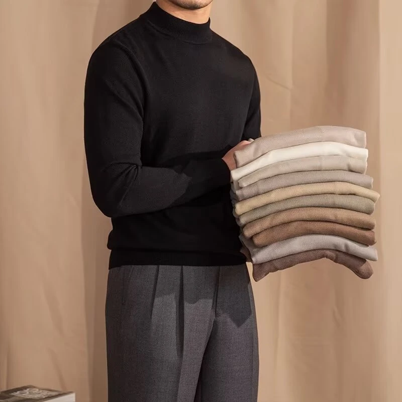 轻奢时尚羊毛半高领修身毛衣百搭潮流打底针织衫纯色素色质感舒适