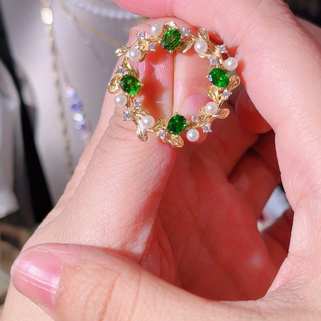 透辉石胸针银S925镶嵌阿*