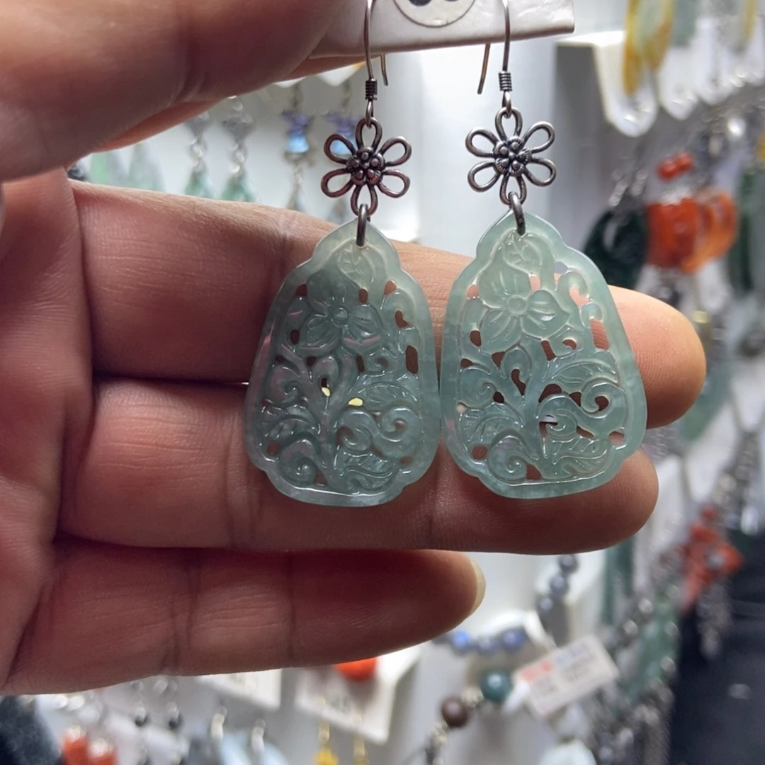 翡翠银S925镶嵌耳饰珠宝