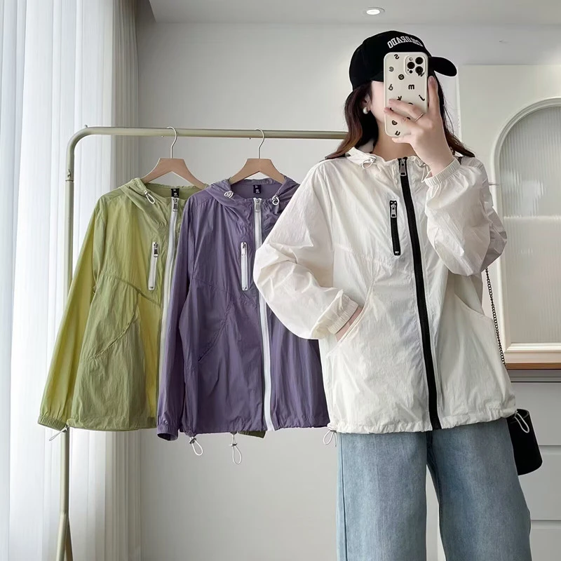 大码女装胖mm夏季韩版宽松显瘦防晒上衣时尚百搭休闲薄款连帽外套