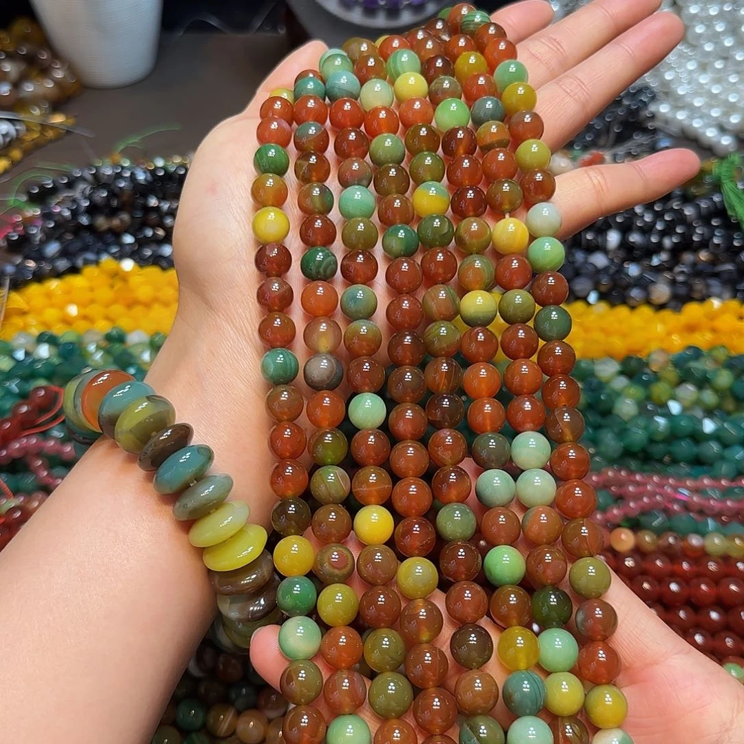 玛瑙/玉髓合金珠宝半成品10mm盐源玛瑙一条