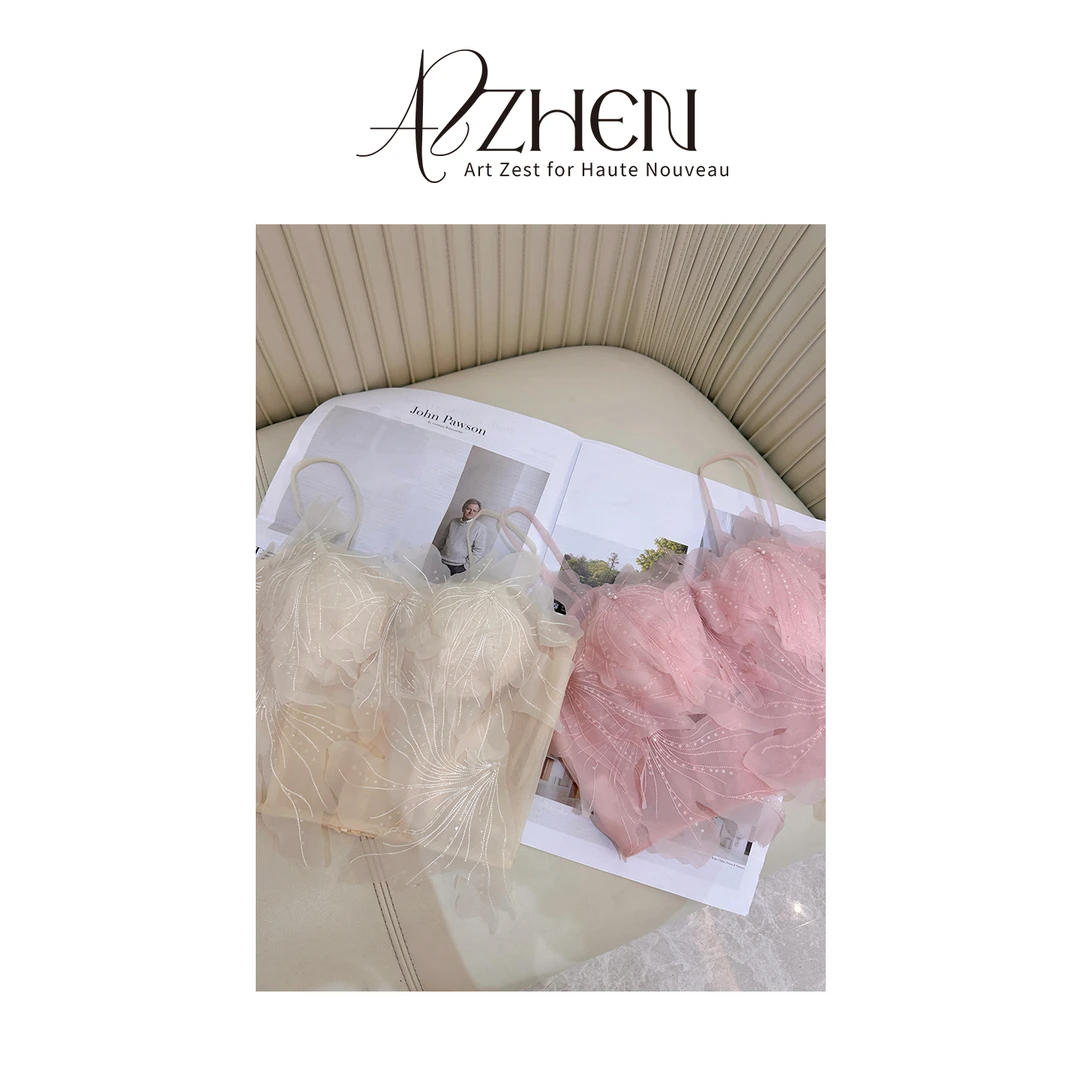 AZZHEN【浪漫定格】重工烫钻花朵背心法式蕾丝打底吊带AZ5DSB13-00