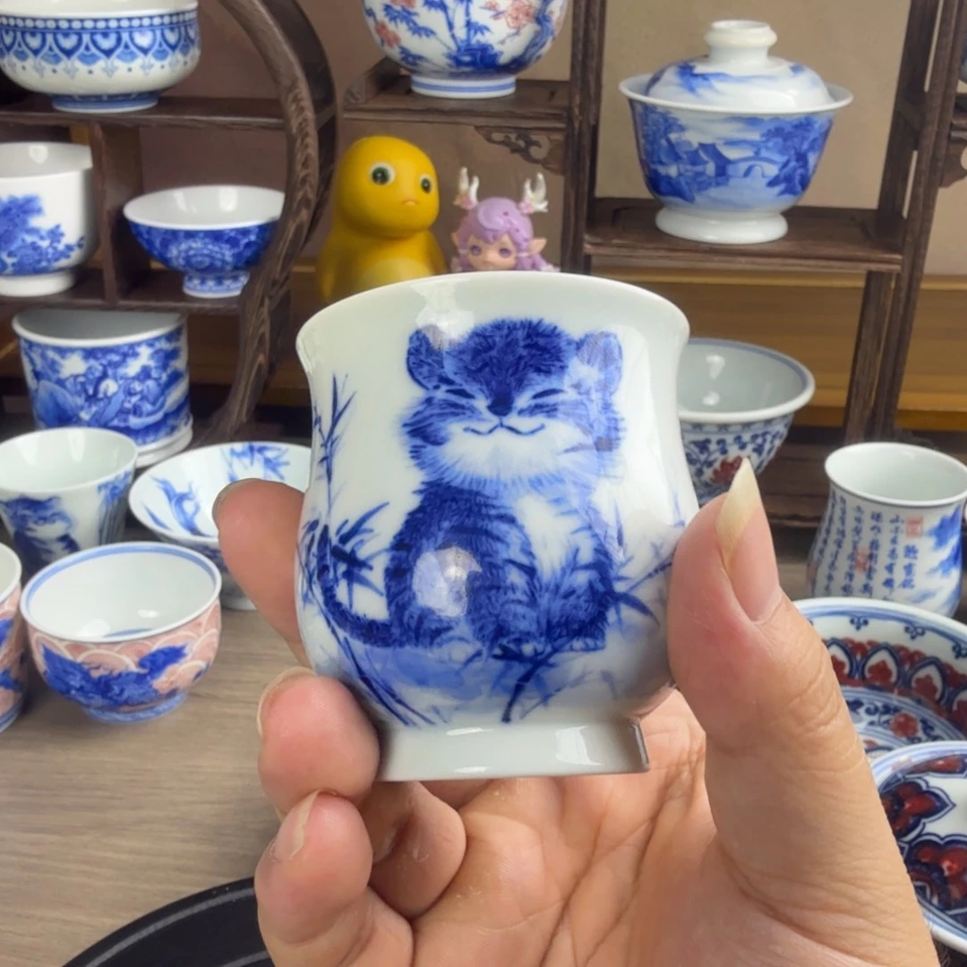 树*高端手工绘制老虎茶杯