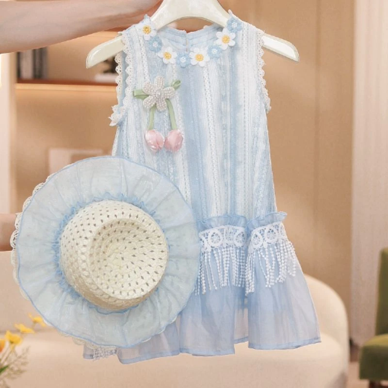 夏季洋气甜美风女宝新款清新立体花时尚款连衣裙SL0263