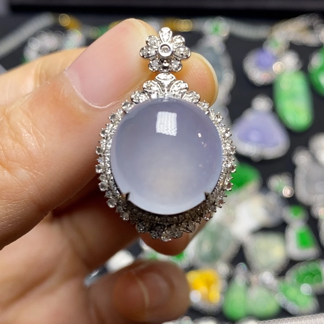 翡翠18K金镶嵌吊坠(不含链)蛋面