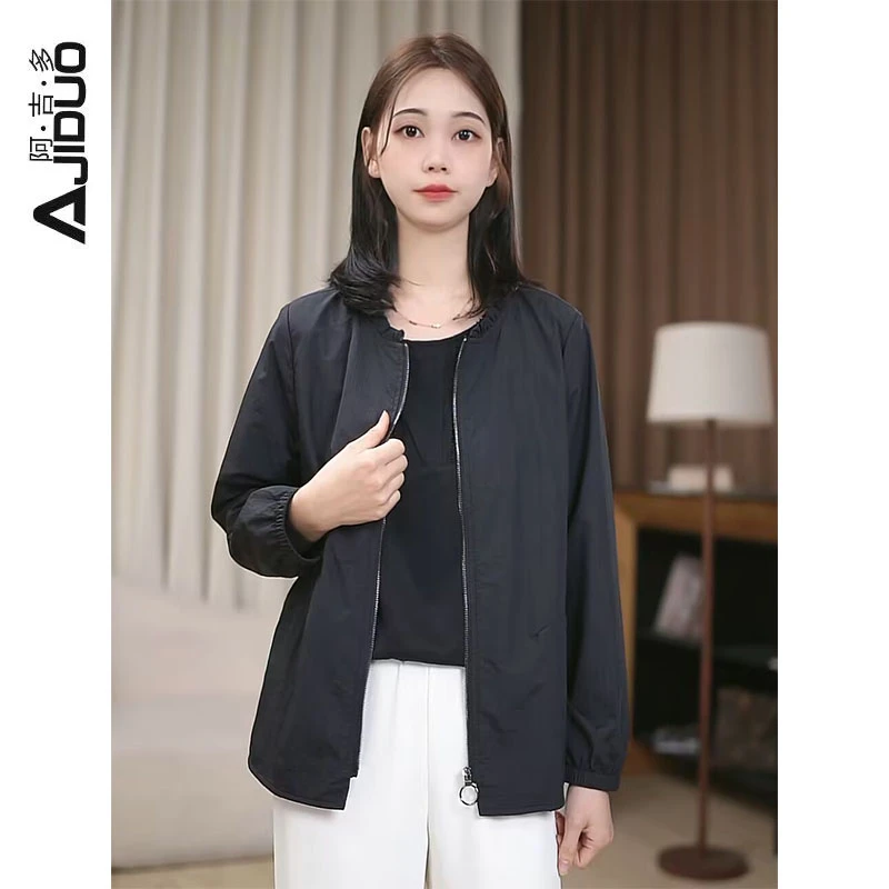 A21315阿吉多薄款女士短外套2025年秋季新款时尚休闲大码外搭上衣