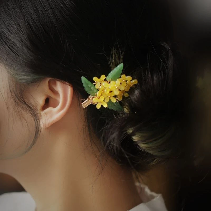 桂花夹子头饰发夹 边夹女侧边古典设计头家旗袍国风配饰茶服日常