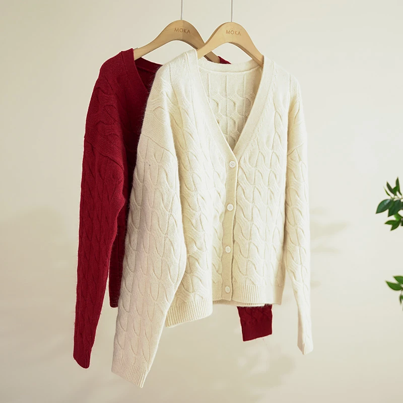 意大利订单【485G】V领麻花针织开衫女士毛衣（250067）2353