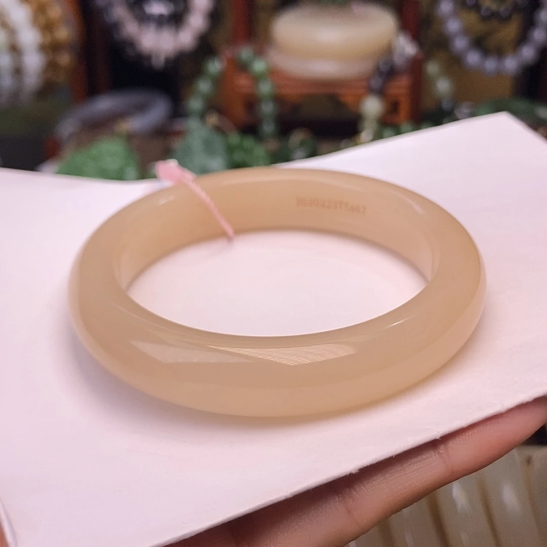 和田玉手镯未镶嵌56 熟藕粉浓色收藏级老矿料手镯