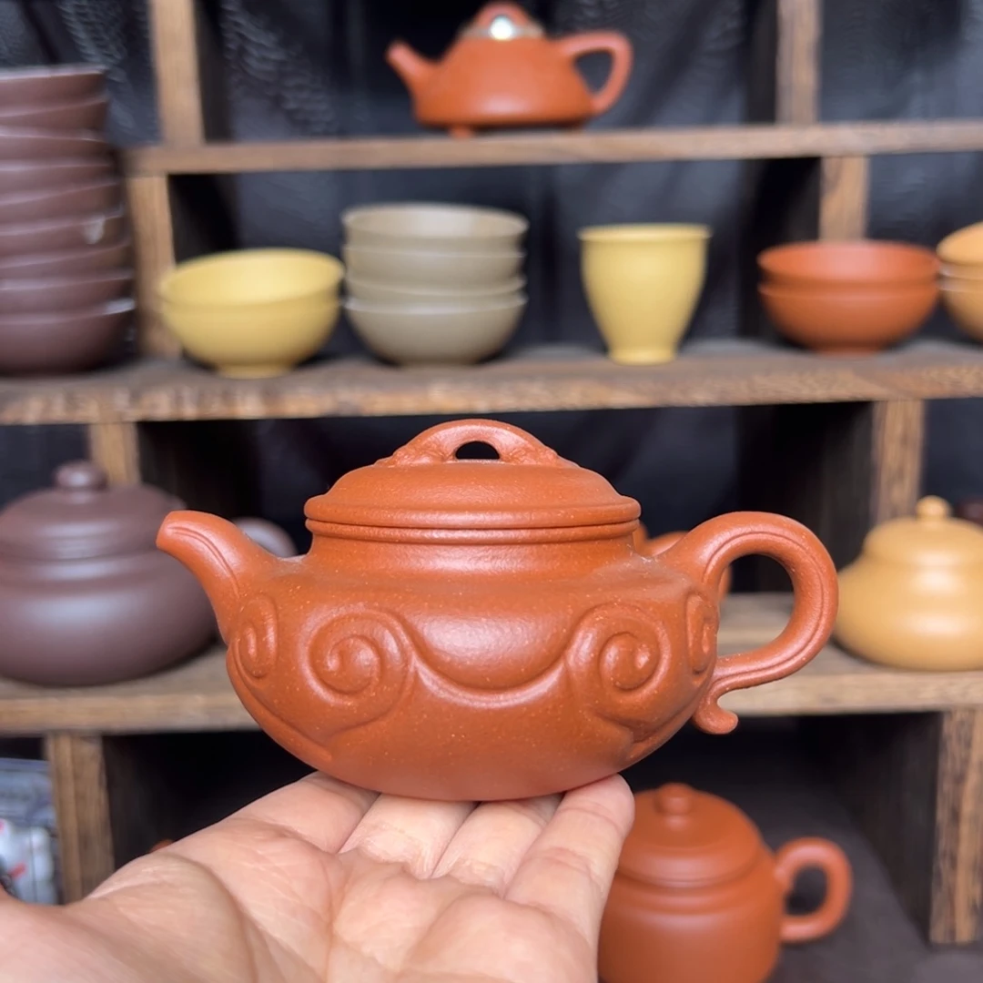 茶壶紫砂微瑕红降坡仿古如意150毫升