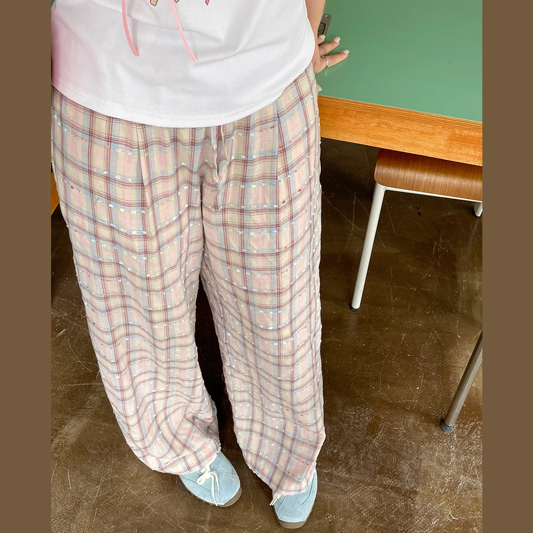 BUMENYLEE大码女装千鸟格垂感裤子女洋气宽松高腰阔腿休闲裤