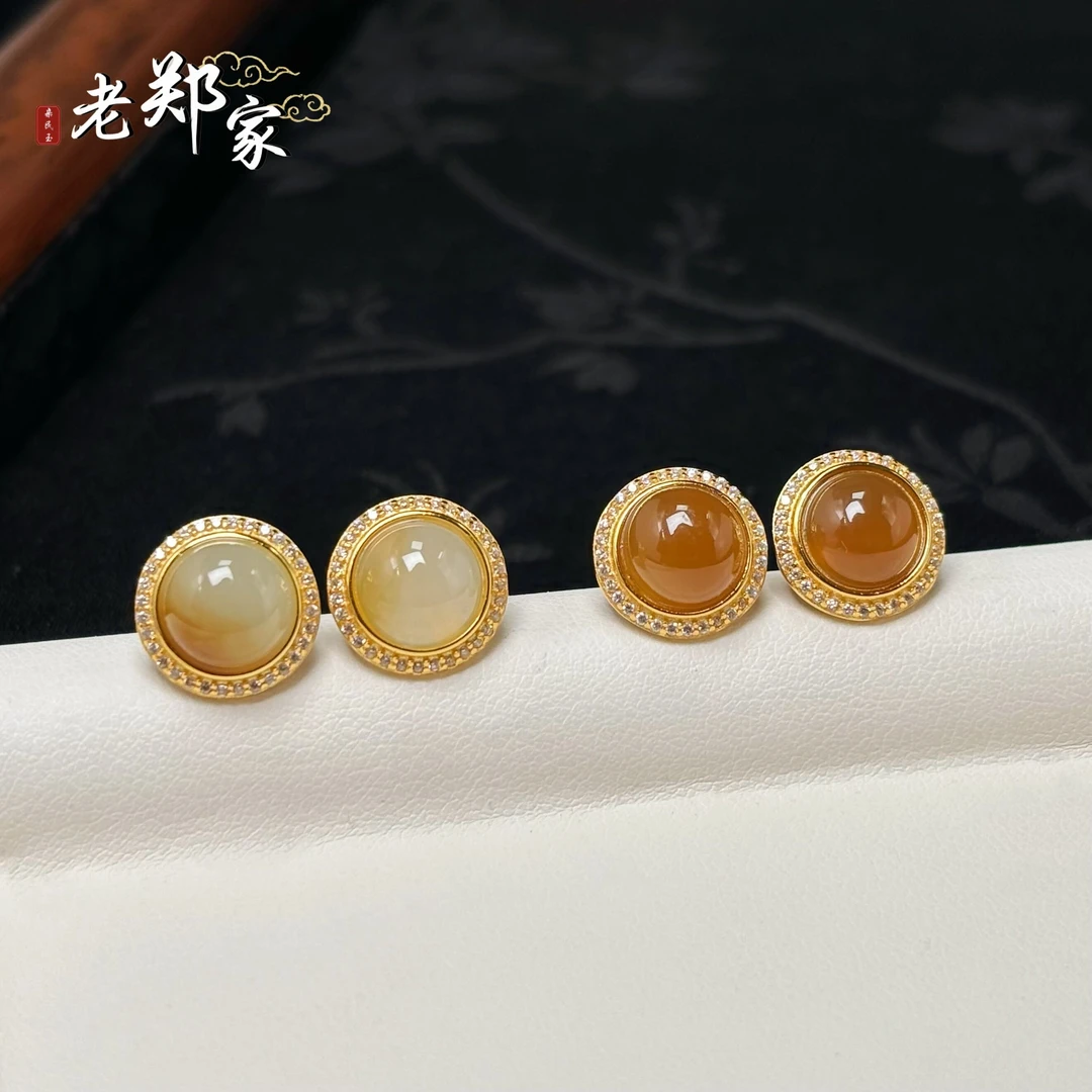 【老郑家】925银和田玉耳钉一对131   多样性发一件 约8*5mm