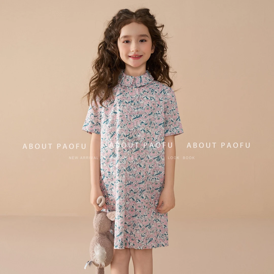 泡芙定制 （小雏菊）新款春秋季短袖翻领连衣裙女童裙子 DY1250212