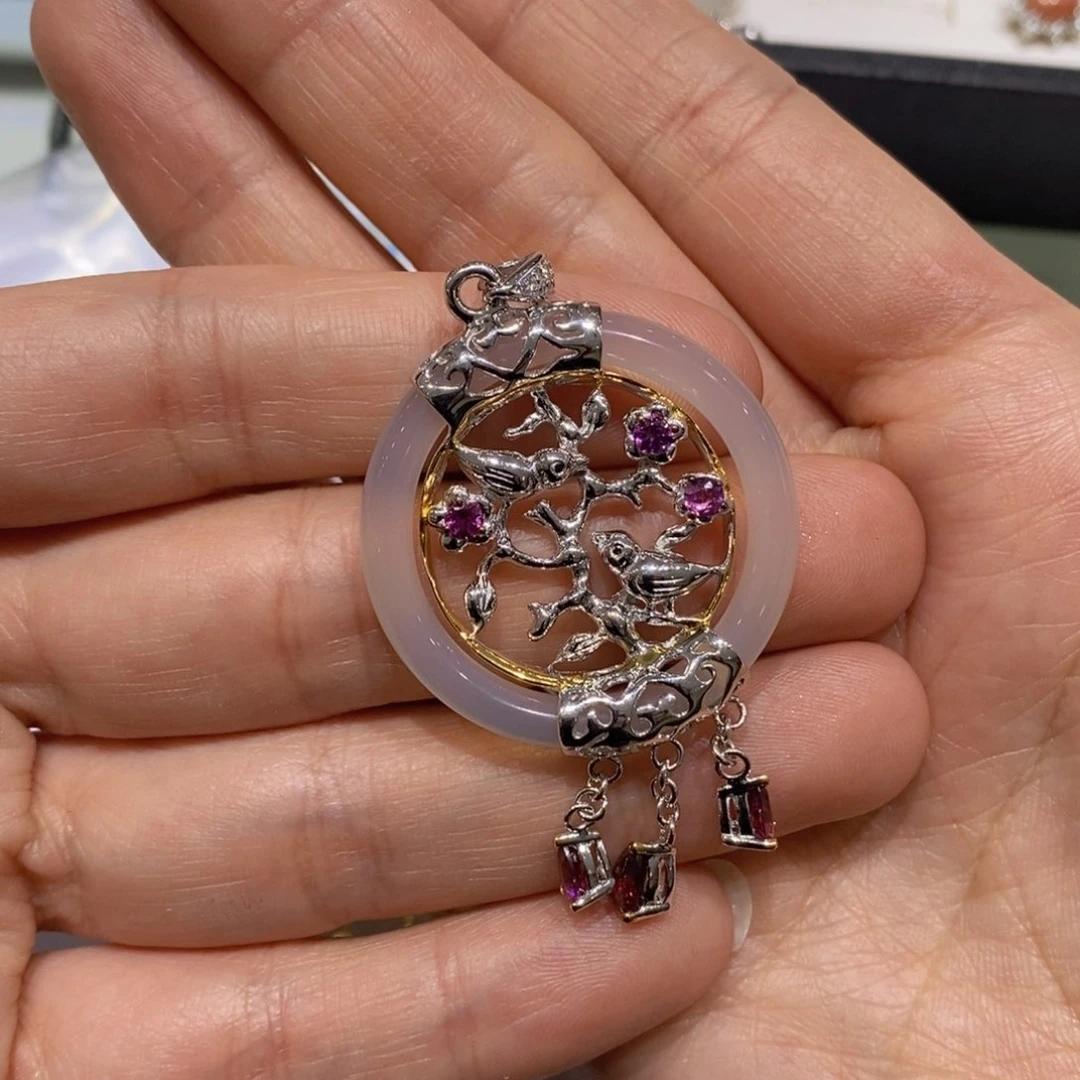 和田玉吊坠(不含链)银S925镶嵌3****7