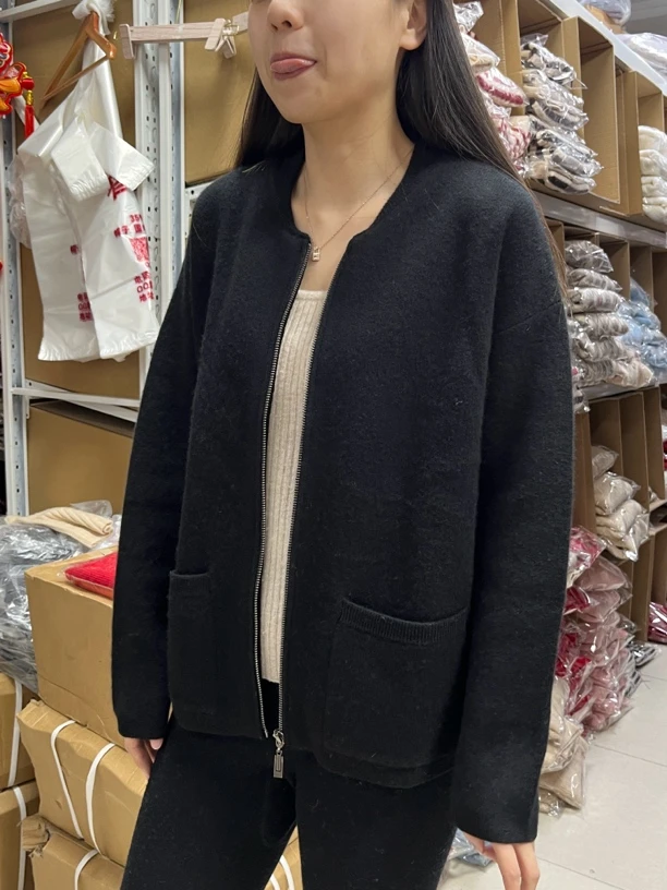 圆领厚款拉链羊绒开衫 zz 8150