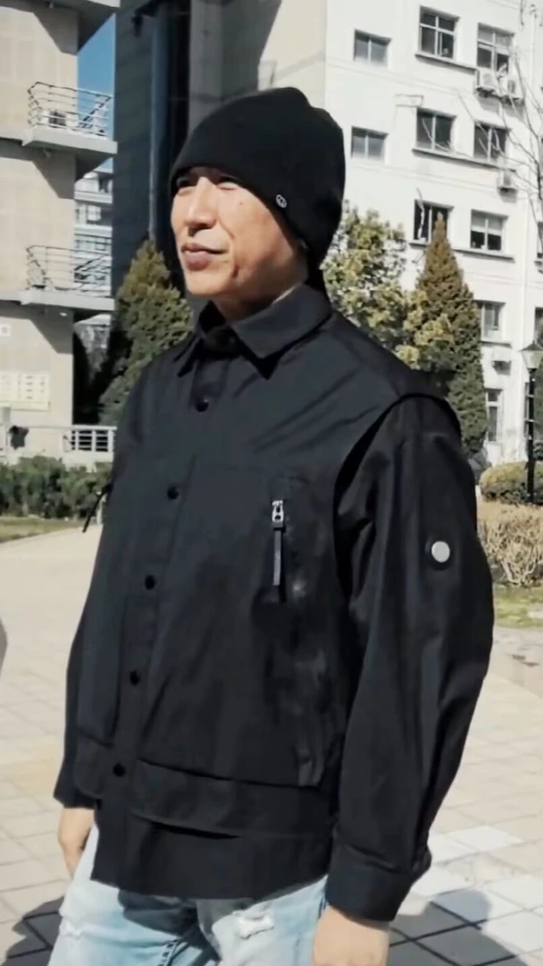 山系风中性款多功能面料马甲衬衣一体式假两件春秋外套夹克