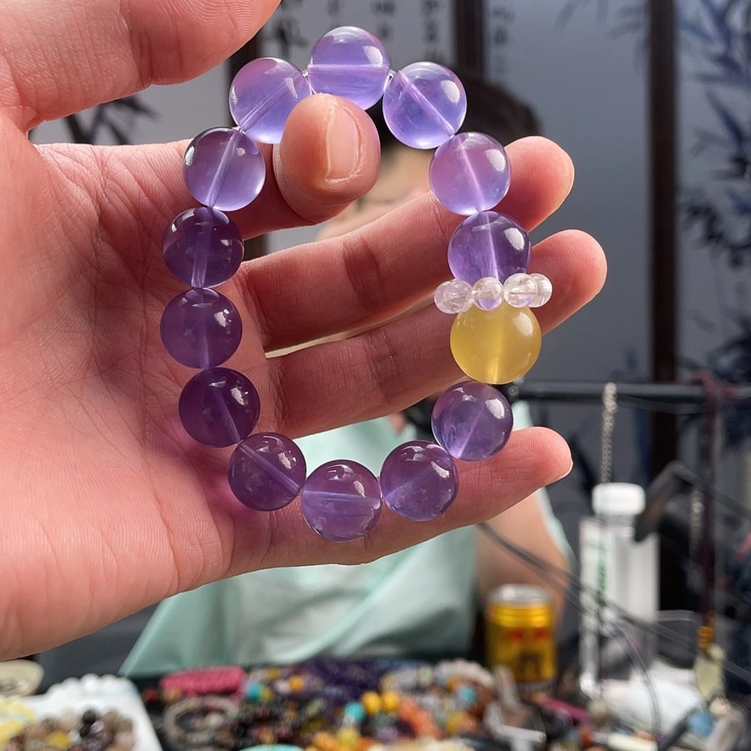 未镶嵌手链水晶拍两件薰衣草紫萤石14+