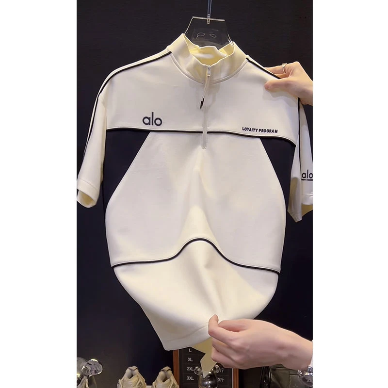 欧货轻奢高定大牌男装上衣2025夏季新款ins设计感字母烫印立领T恤