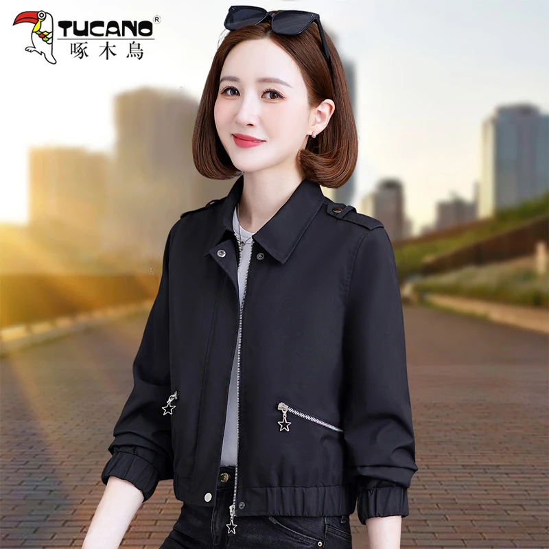 【官方品牌】啄木鳥时尚气质翻领外套女2025新款春秋休闲百搭夹克服