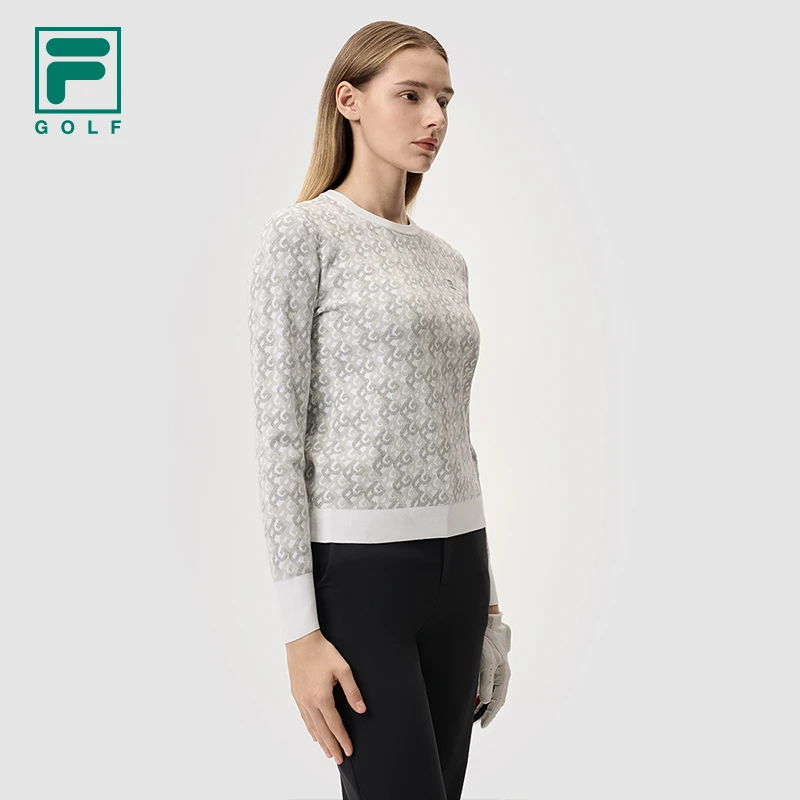 斐乐女子编织衫25春新款高尔夫运动满印舒适套头毛衣A11W515404F
