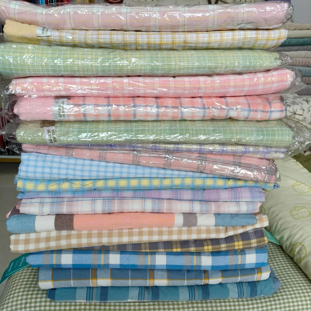 双面全棉色织格夏凉被