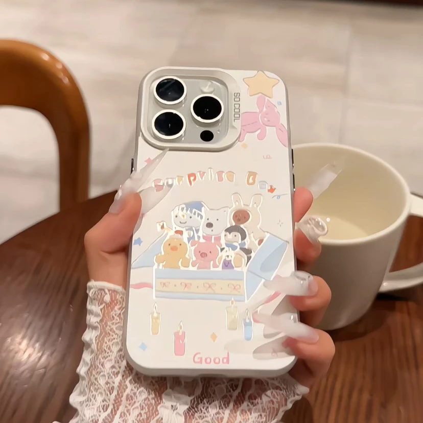 适用苹果16promax磨砂彩银iPhone15手机壳华为jallycat玩偶礼物盒