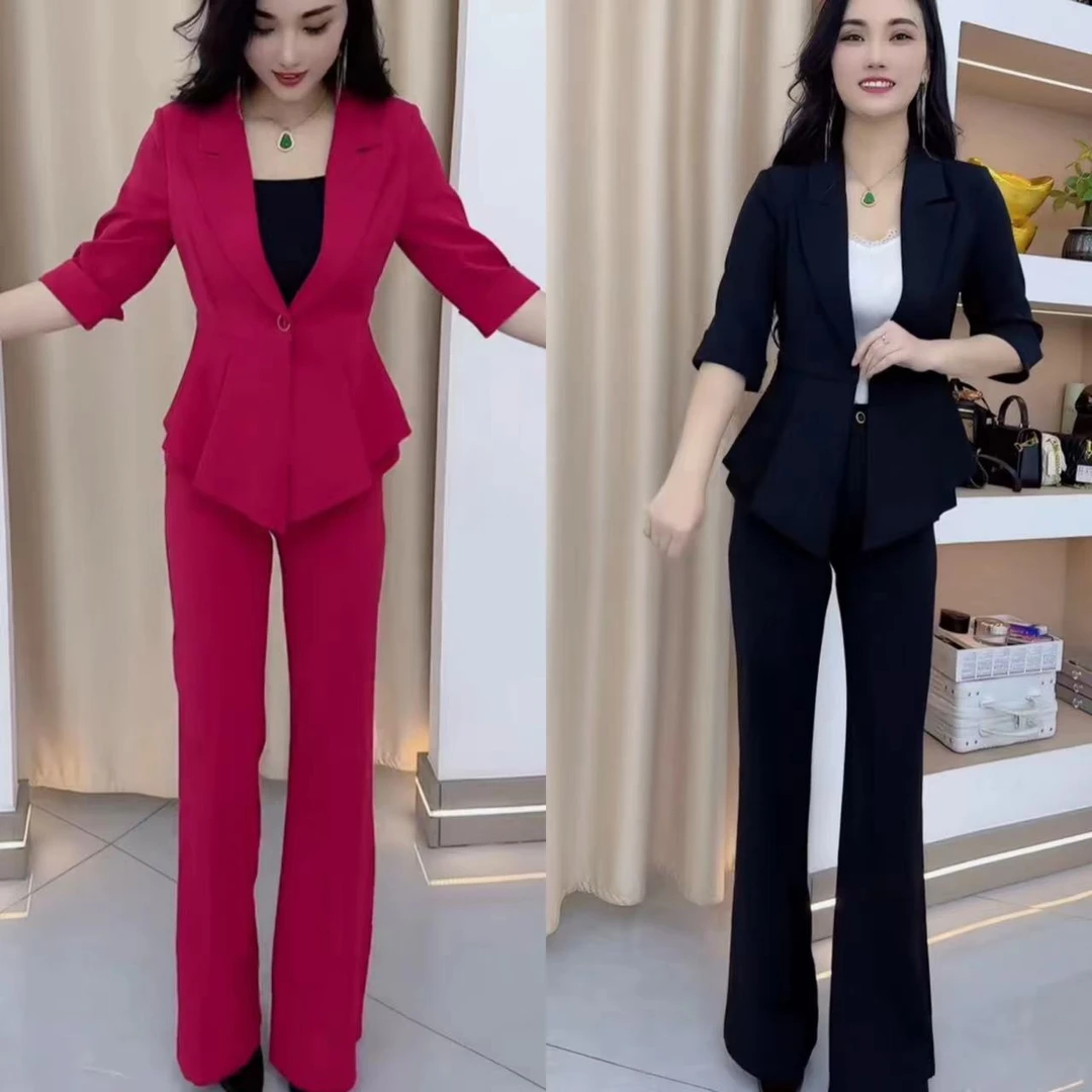 时尚气质显瘦韩版女神范微辣裤套装