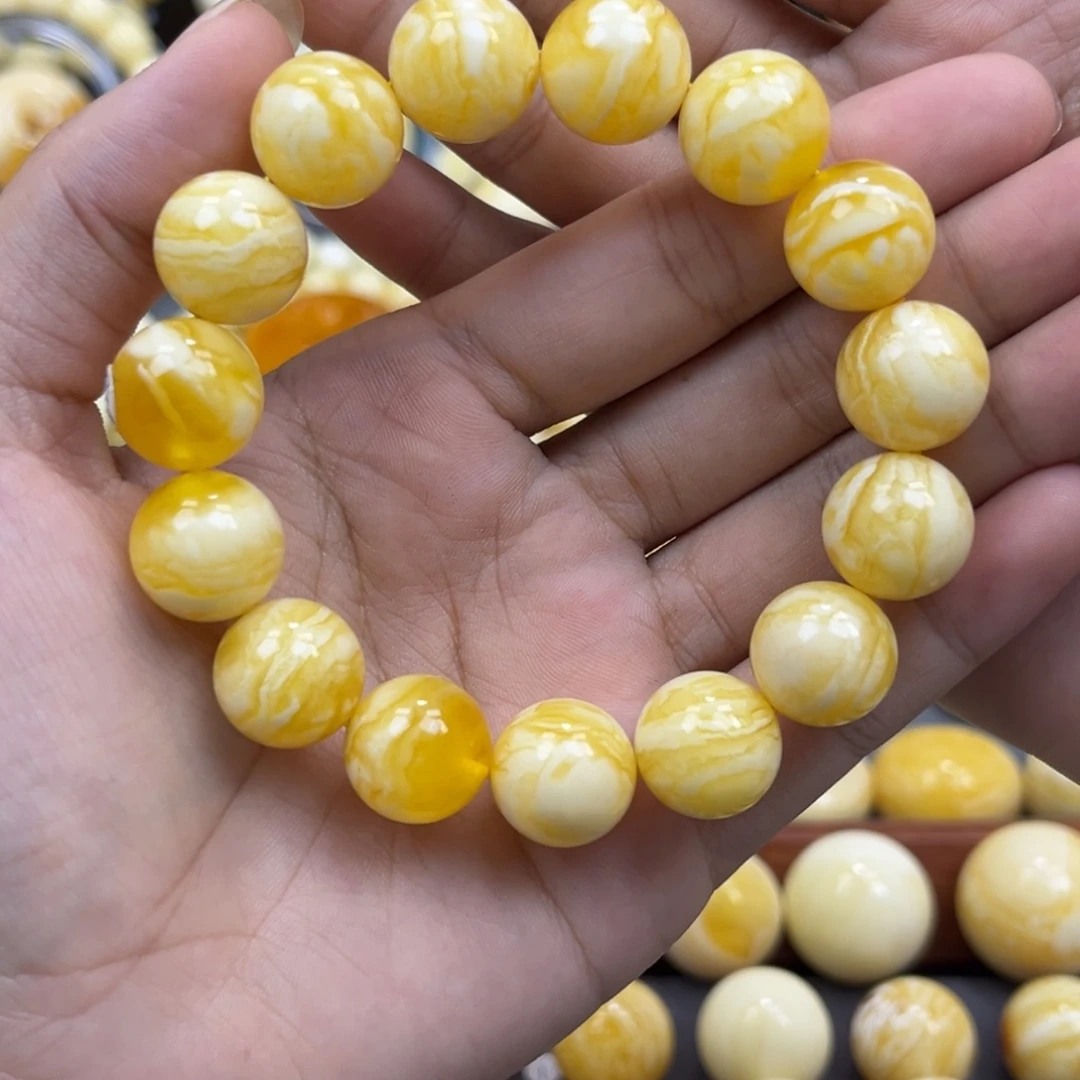 琥珀未镶嵌手串同料圆珠手串14.1mm