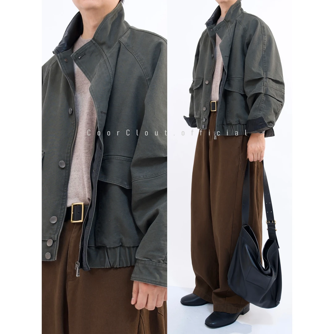 CoorClout 巴恩风拼接皮外套重工炒色短宽春季潮流上衣