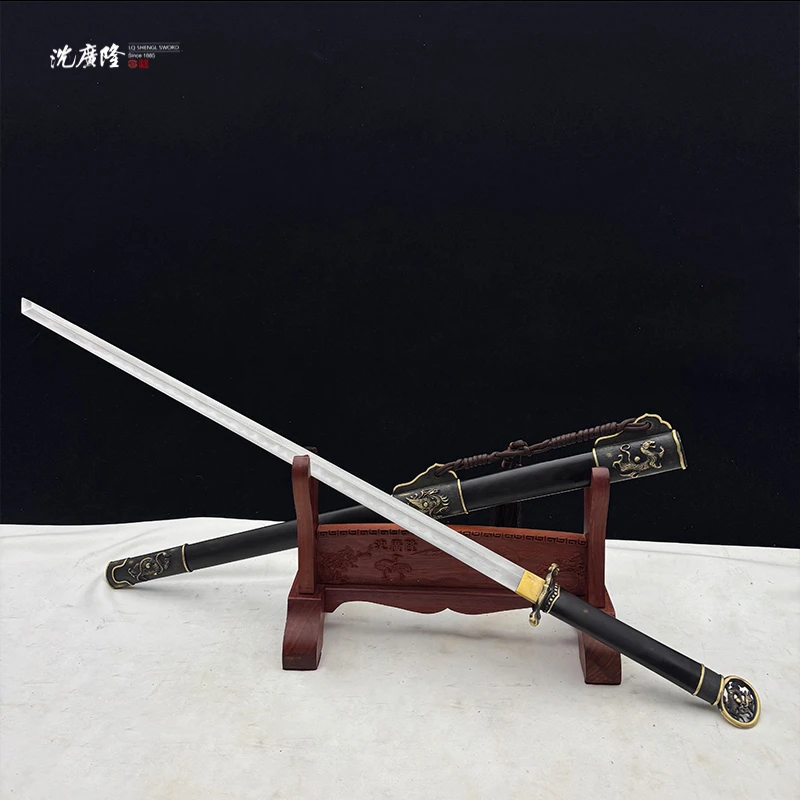 龙泉沈广隆- 四灵环首刀 花纹钢 覆土烧刃 黑檀宝剑 未开刃