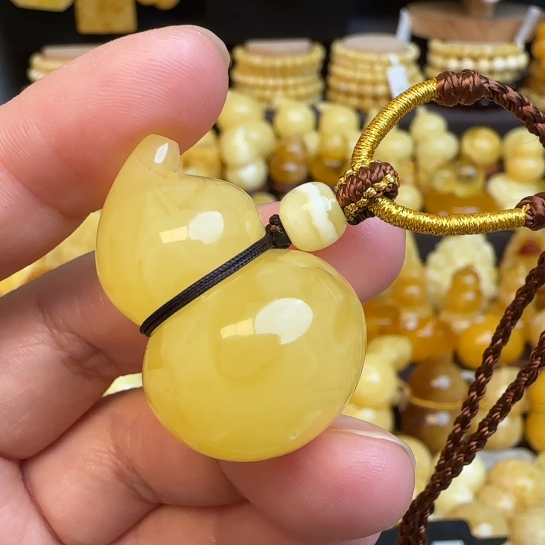 琥珀未镶嵌套链天然蜜蜡葫芦吊坠