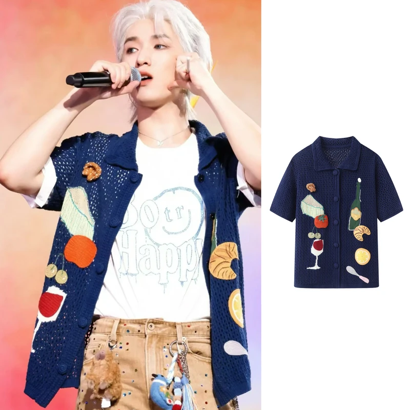 明星同款爱与食物手工钩花针织开衫外套【8301】