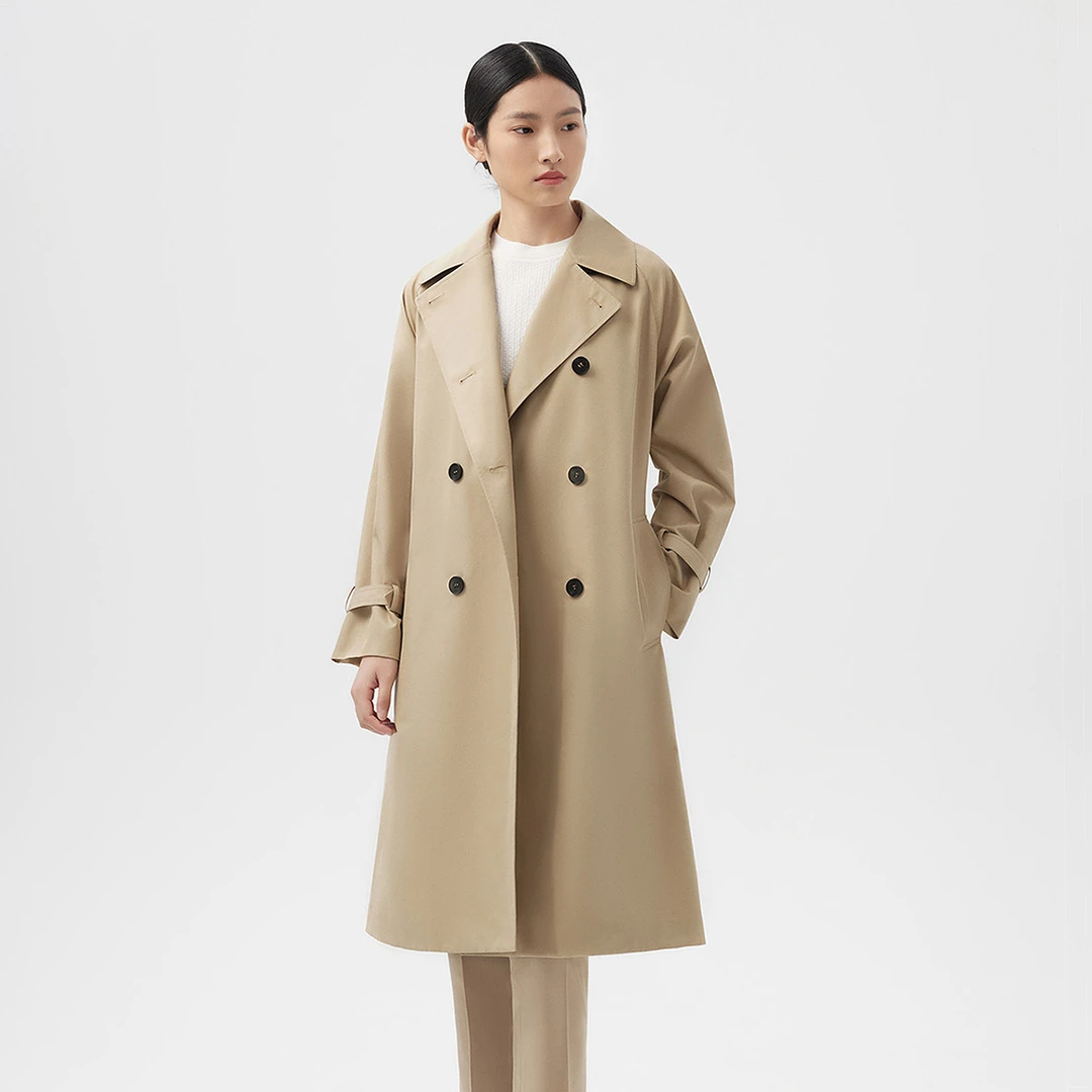 LANCY/朗姿【专柜同款】春季气质中长款收腰经典风衣外套女双排扣