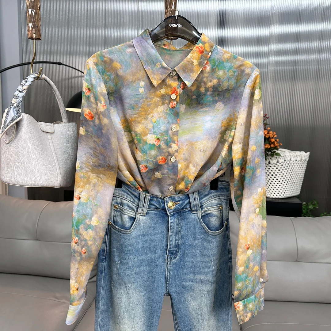 韩范时尚长袖碎花女衬衫气质清新减龄显瘦高级感百搭印花女衬衣