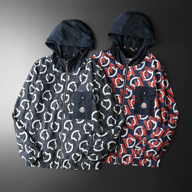 恩密比韦高端型男男士新款潮牌印花连帽夹克休闲短款外套大码男装