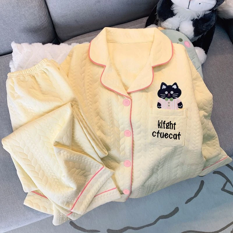 芯语婷春秋季新款厨师小猫空气棉女士睡衣冬季卡通长袖家居服套装