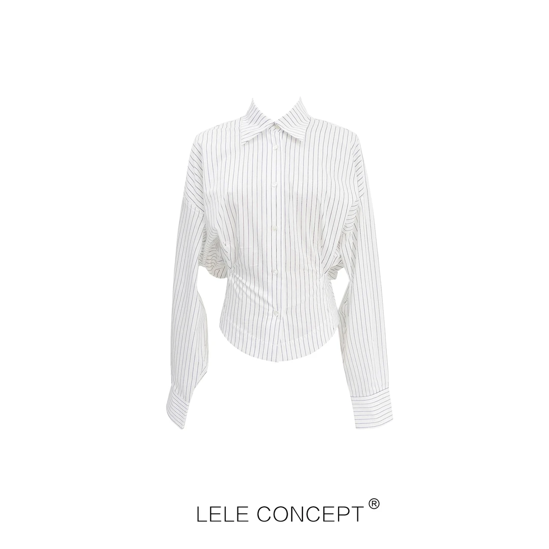LELE CONCEPT |「夭夭」尚长袖条纹收腰女士衬衫S0441