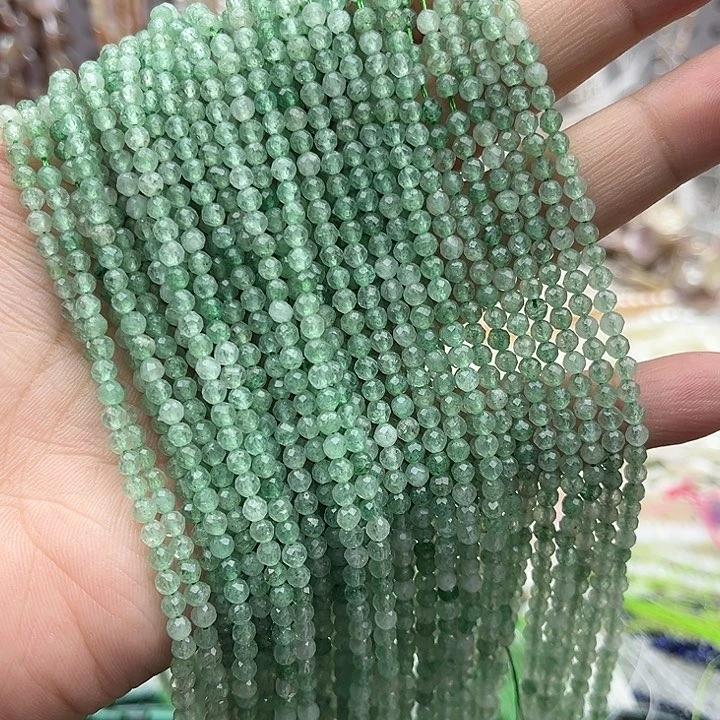 未镶嵌玛瑙/玉髓珠宝半成品一条3mm左右绿草莓晶刻面