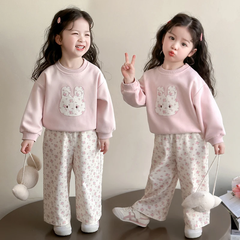 女童套装洋气卡通儿童卫衣阔腿裤两件套小女孩宝宝春秋装2025新款
