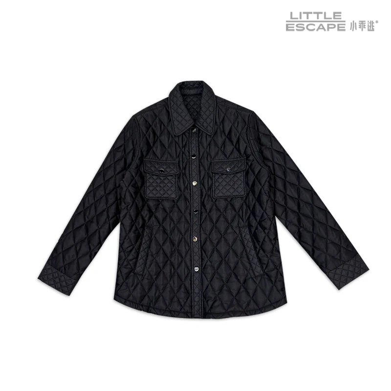 小乖逃时尚款设计黑色棉服外套高领外套菱格女款百搭休闲冬季6047