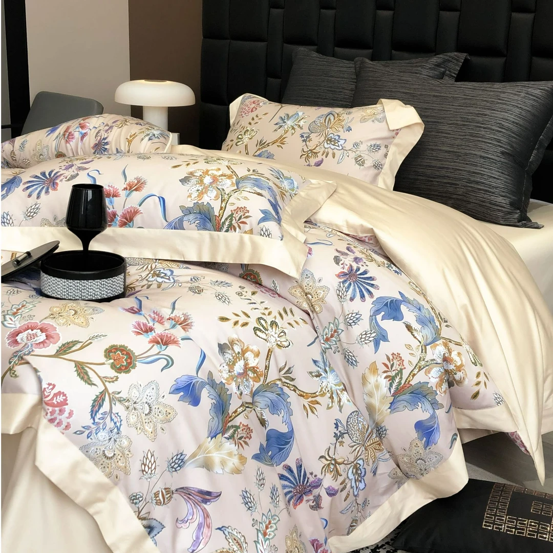 轻奢美式复古印花四件套四季通用纯棉床品用品（露西）