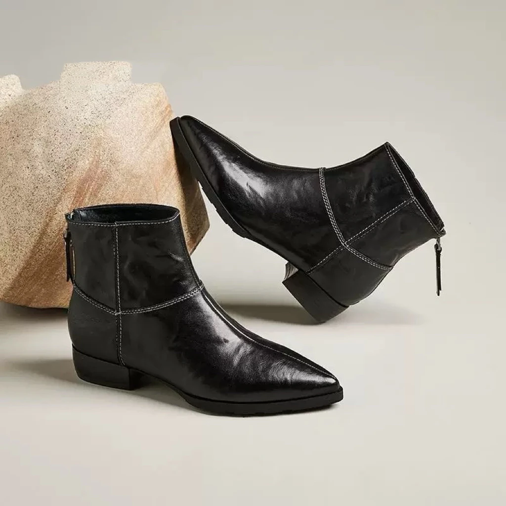 后拉链低跟短靴尖头经典30858（后墙）