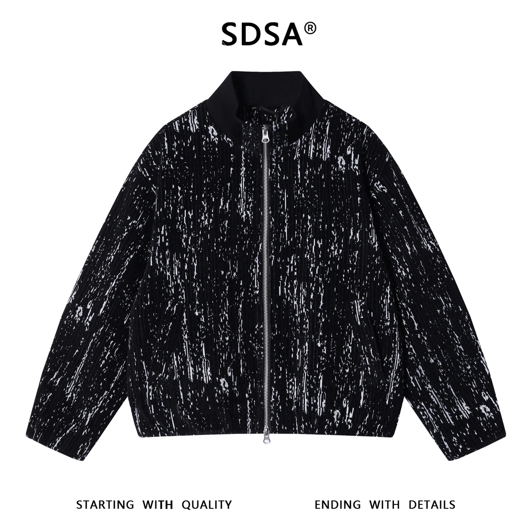 SDSA男士秋冬新款痞帅男装简约撞色竖纹拉链立领夹克外套百搭时尚