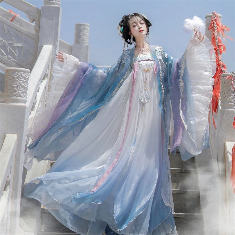 【青羽仙子】原创唐制齐胸汉服女大袖衫绝美仙气飘逸斗篷披风古风