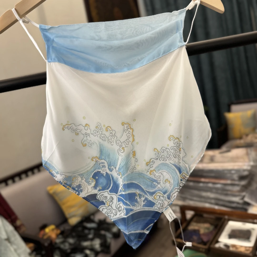 【C59-97 海浪】面纱薯莨纱高端定制国风提花百搭丝巾中国风时尚
