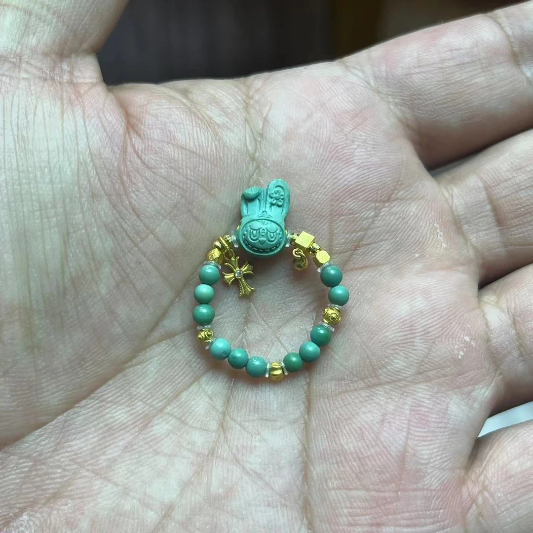 湖北原矿绿松石拉布布戒指