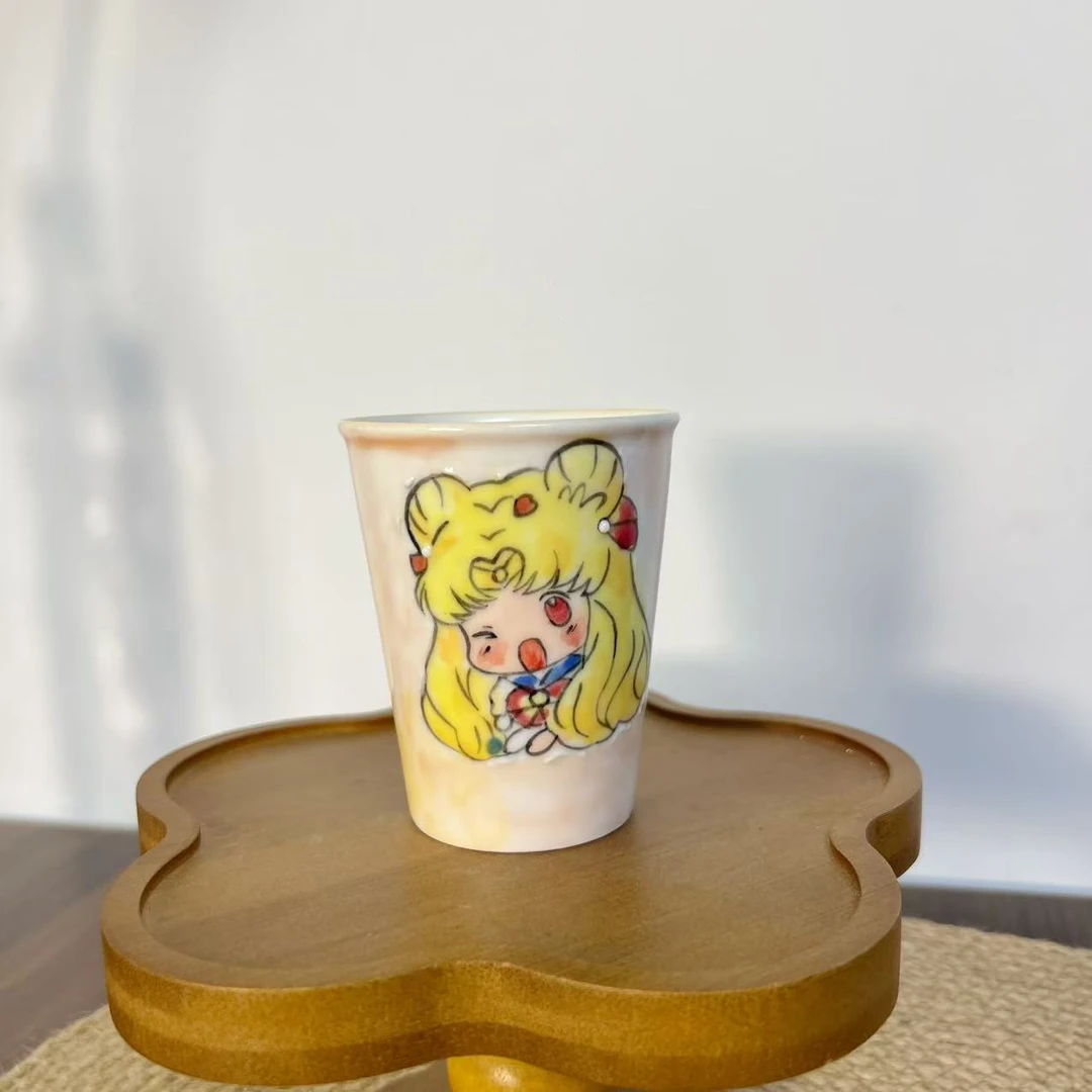【直播-不要盒子】高温釉下彩中号可乐杯卡通可爱写字陶瓷杯107