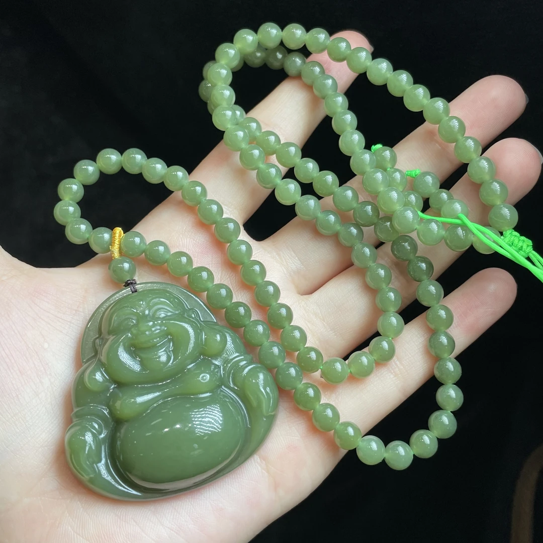 【玉总珠宝】天然和田玉青黄口佛公套链项链多样性发一CAN061033