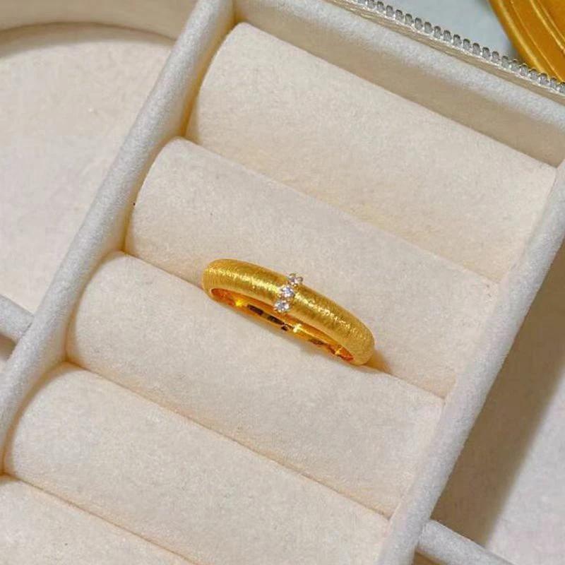 铜合金锦纶戒指 高品质黄金色绸缎点钻戒指拉丝活口可调节