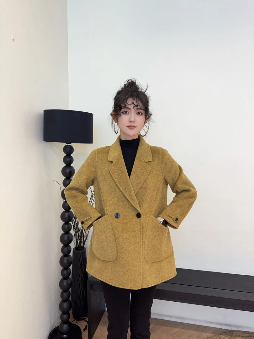 中长款双面羊毛大衣冬款时尚百搭韩版毛呢修身显瘦双面大衣18026